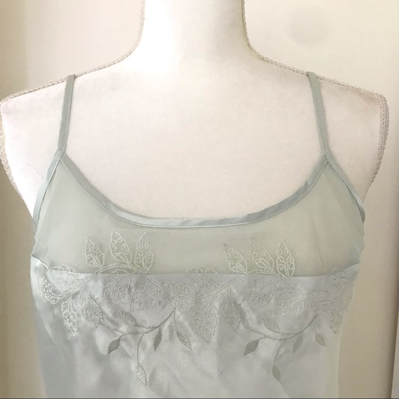 Slip Dress in Mint - Flowy like Satin - with Sheer Neckline Feature M - Picture 5 of 15